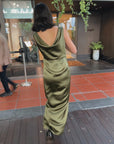 Plunge-back Satin Dress