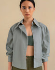 Laundry Studio Clothing Store Singapore Teal Curved Hem Shirt Jacket