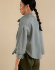 Laundry Studio Clothing Store Singapore Teal Curved Hem Shirt Jacket Side View