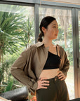 Laundry Studio Clothing Store Singapore Brown Curved Hem Shirt Jacket Model Shot