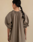 Laundry Studio Clothing Store Singapore Clay Grey Gathered Oversized Dress Back Close up