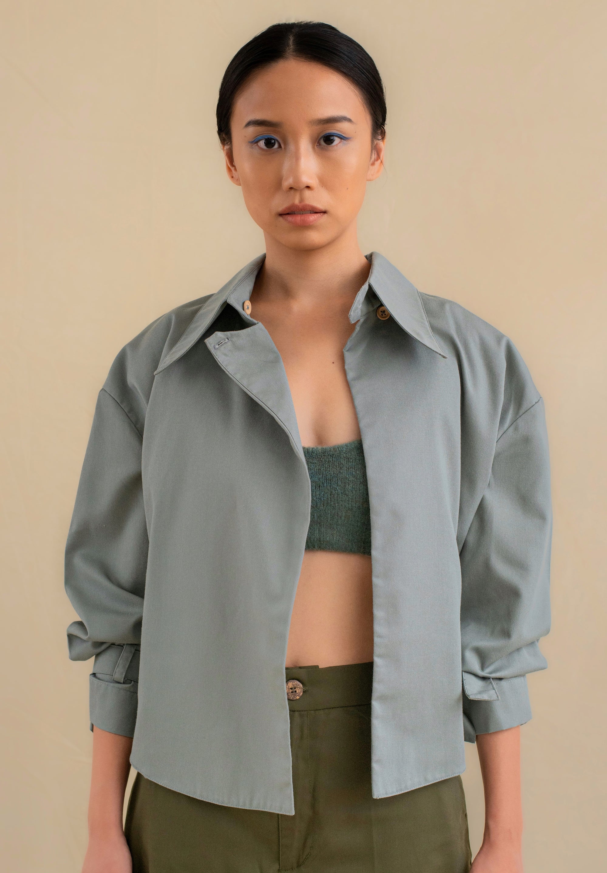 Laundry Studio Clothing Store Singapore Teal Curved Hem Shirt Jacket