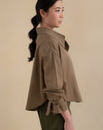 Laundry Studio Clothing Store Singapore Brown Curved Hem Shirt Jacket Side View