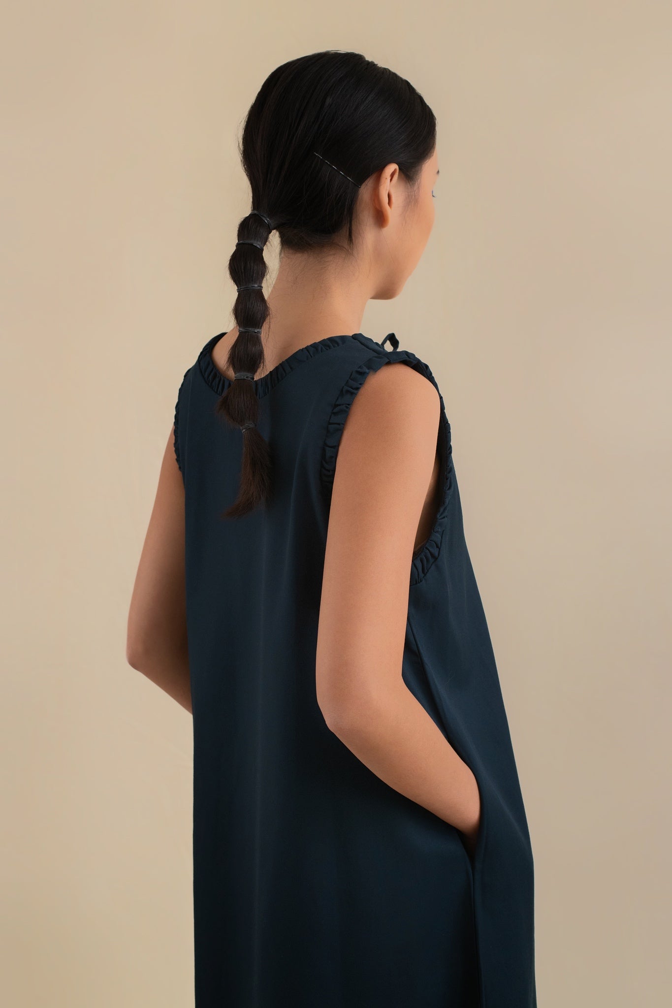 Laundry Studio Clothing Store Singapore Sleeveless Trims Navy Midi Dress Close Up