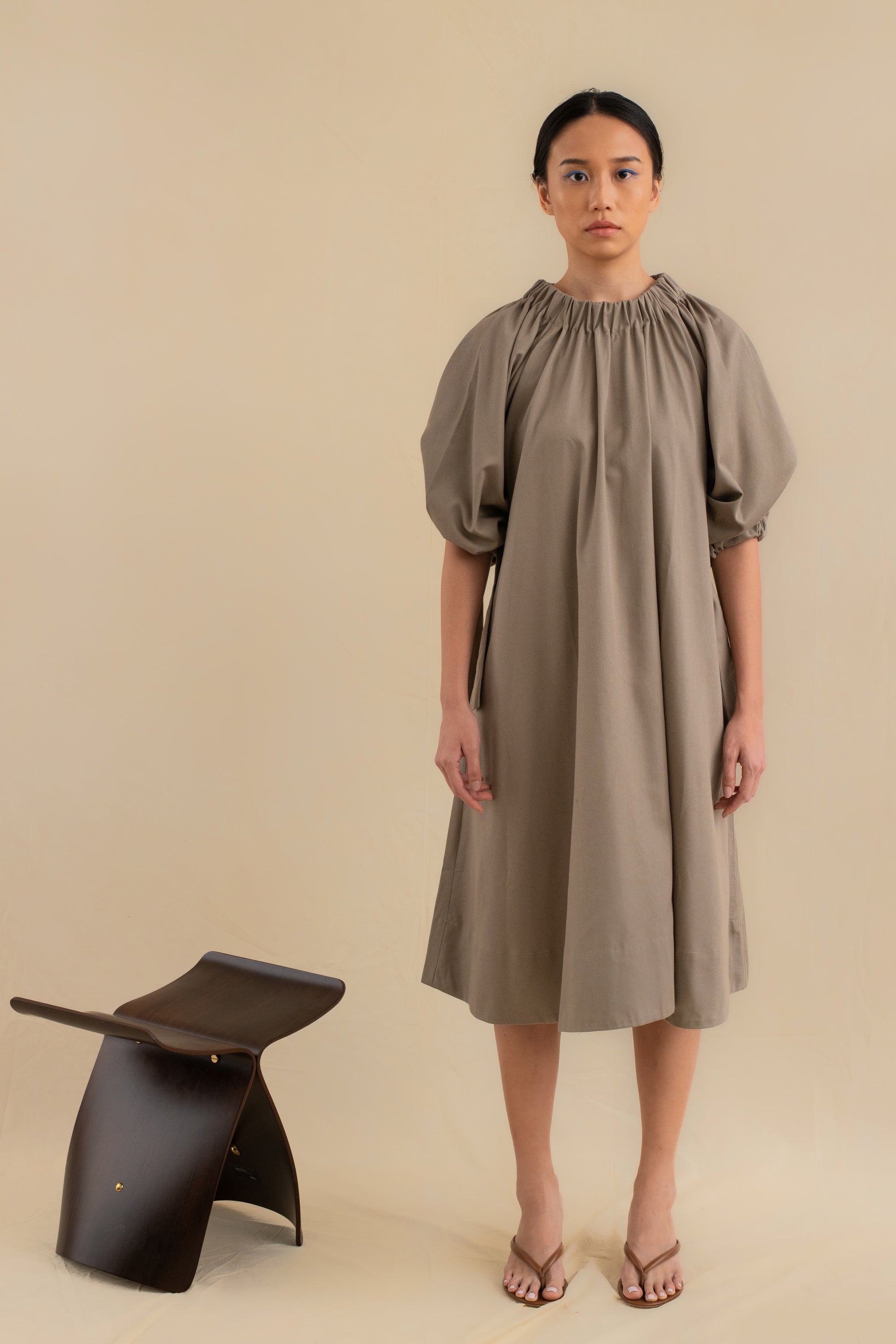 Laundry Studio Clothing Store Singapore Clay Grey Gathered Oversized Dress 