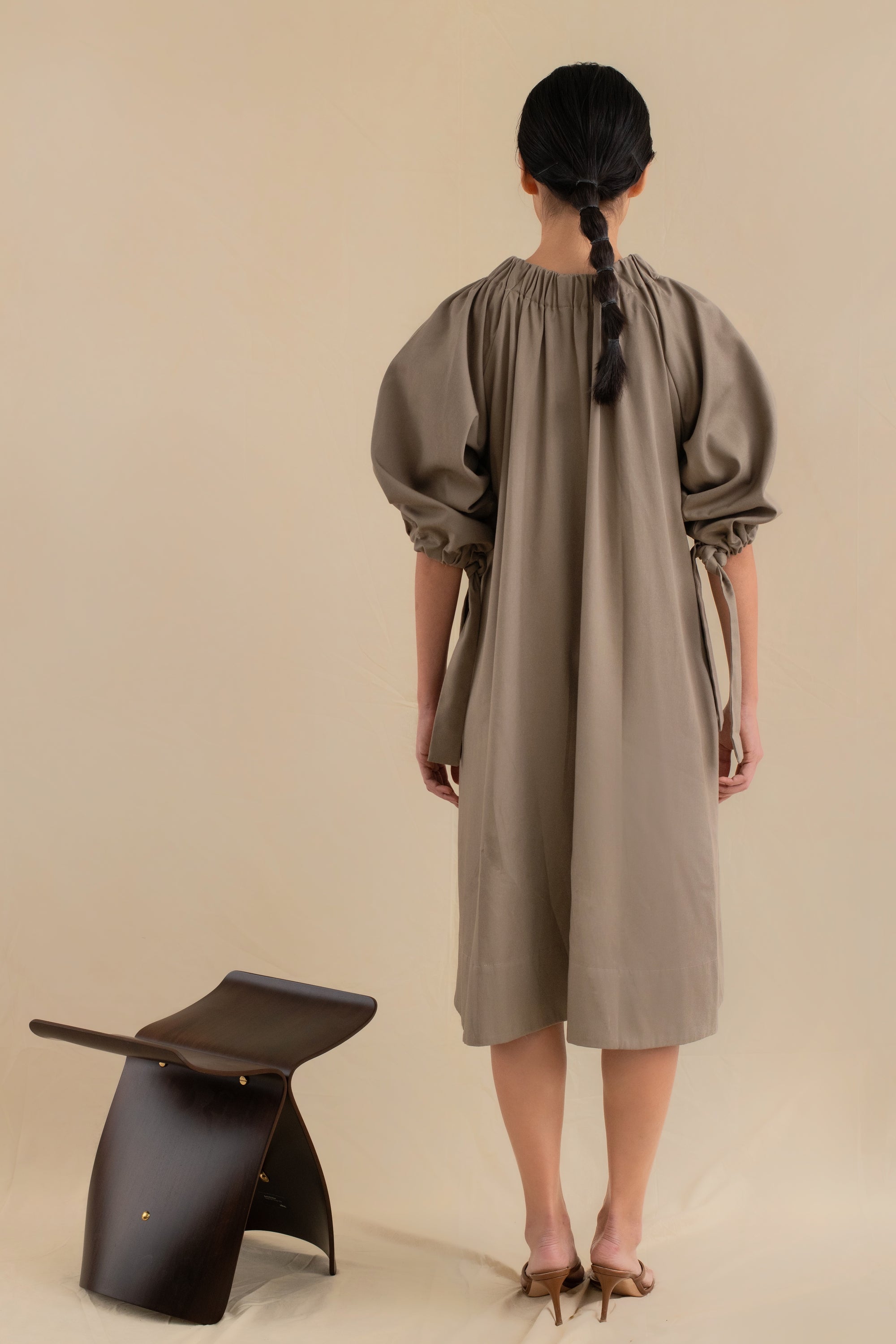 Laundry Studio Clothing Store Singapore Clay Grey Gathered Oversized Dress Back View