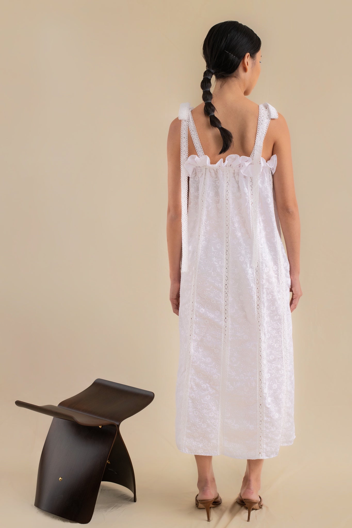 Laundry Studio Clothing Store Singapore Panelled Lace Broderie Anglaise White Cotton Dress Back View