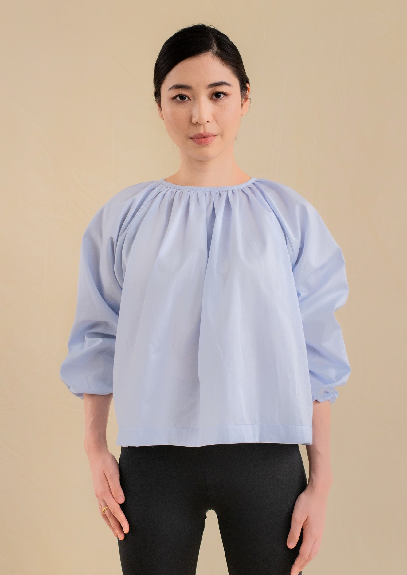 Laundry Studio Clothing Store Singapore Puffed Sleeve Blouse Dusty Blue Front View