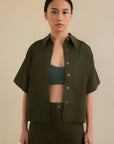 Laundry Studio Clothing Store Singapore Hunter Green Buttoned Short Sleeve Camp Shirt Cropped View