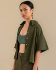 Laundry Studio Clothing Store Singapore Hunter Green Buttoned Short Sleeve Camp Shirt Side View